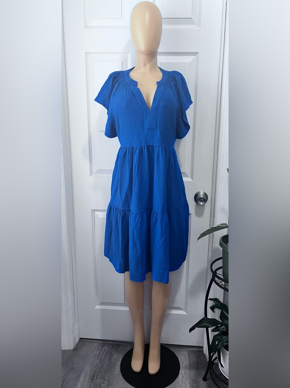 Calvin Klein Royal Blue Tiered V-Neck Midi Dress